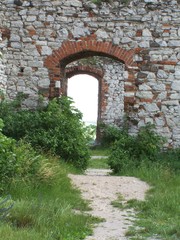 ruined wall with door