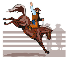 Cowboy, der einen strampelnden Bronco reitet