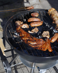 meat and sausages on the bbq
