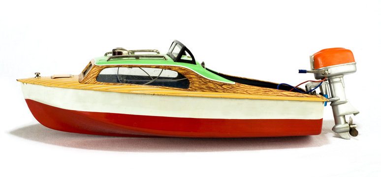 rare vintage speedboat toy isolated on white