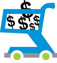 illustration of a shopping cart with usd inside