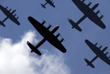 British Lancaster bombers flying overhead.