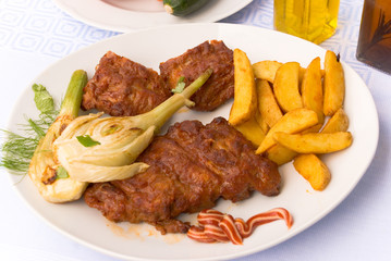 Marinierte,gebratene rippen - Rib eye 4-und Bratkartoffeln