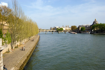 Fototapeta na wymiar View up the Seine River, Paris, France