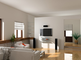 modern interior design (private apartment 3d rendering).