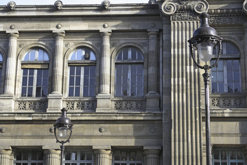 French beautiful classical architecture with lamps