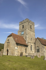 Fototapeta na wymiar A rural church with blue sky in Kent,England