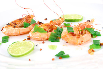 Fried shrimp in the garlic and olive oil.