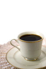 A cup of black coffee in an ivory china cup 