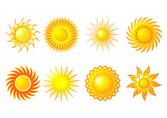 Different kind of abstract suns over white background