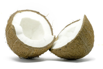 Two half of coconut isolated on white