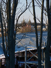 Fototapeta na wymiar Construction of a festival amphitheater roof in Vitebsk - 