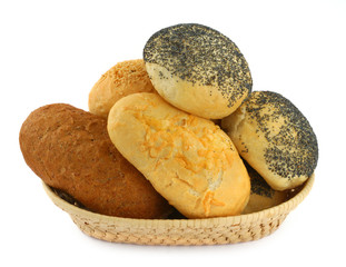 basket full of bakery isolated on white background