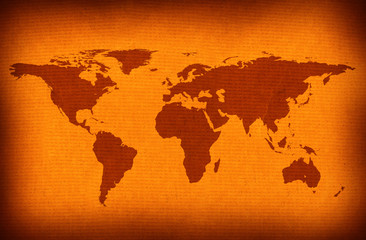 Fototapeta na wymiar old stained world map with vignette