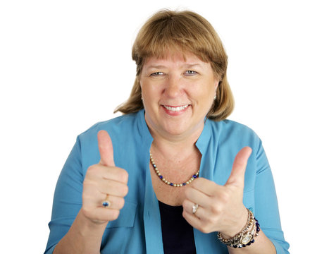 woman giving two thumbs up