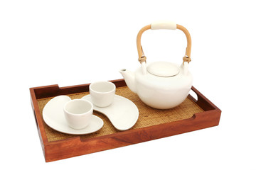 Modern Asian-style teapot and teacups