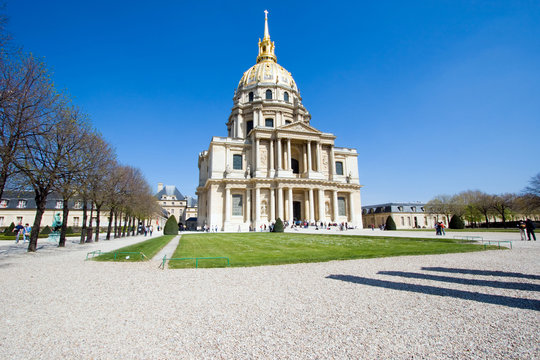 Les Invalides in Paris, France with a blue sky background
