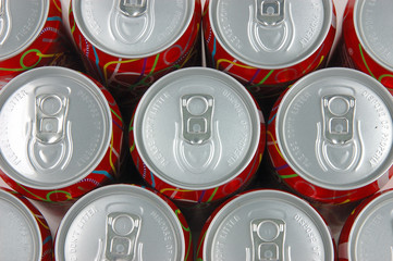Top view of soda drink cans