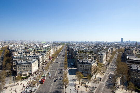 View up the Champs Elysees, Paris, France