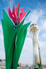 Artificial decorative flower. Before Nauryz celebration. Astana