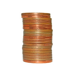 Copper coins on a white background