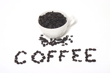 Coffee cup with beans spelling Coffee