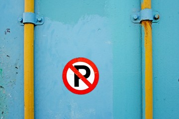 Blue background with a no parking-sign