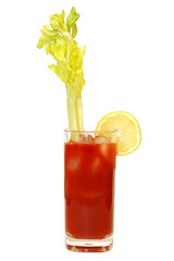 Bloody Mary with celery stalk and lemon.