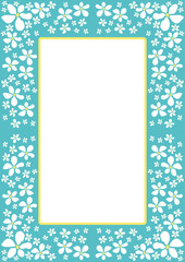 Border with white flowers and blue background
