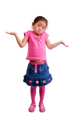 A young girl lifts her arms ....I don't know.