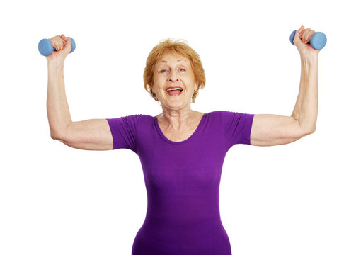 senior woman lifting freeweights 