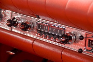 Close up detail of a classic car at a car show