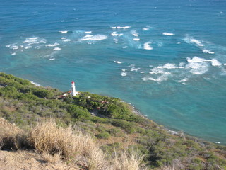 White and Red lighthouse from Above