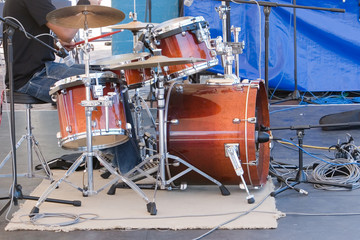 A drum kit on stage