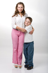 Photo of a boy and his mother, isolated