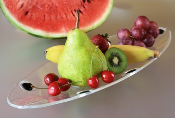 Mixture fruits on decorative glass