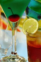 Summer recreational drink with cherry and lemon