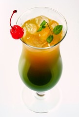  Summer alcoholic recreational drink with cherry and lemon
