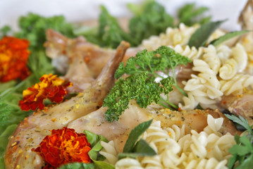 baked fresh rabbit on the sliver plate