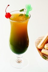 Summer recreational drink with cherry and lemon