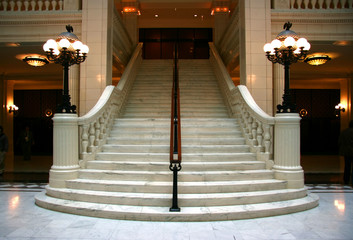 Luxury large white marble staircase, frontal view - 3604536