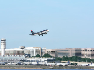 commercial jet in flight just after takeoff  3 with copy space