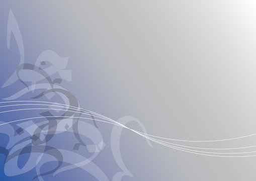 abstract calligraphic curves and lines on blue