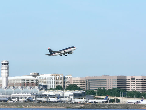 commercial jet in flight just after takeoff  3 with copy space