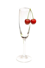 Glass with cherries isolated on the white