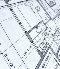  close up of blue prints from angle