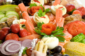 Delicious looking closeup of a mixed meat/fish salad