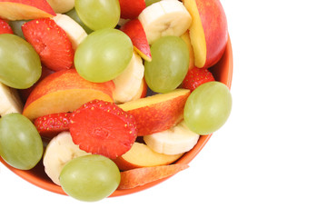 bowl of fruity salad isolated on white