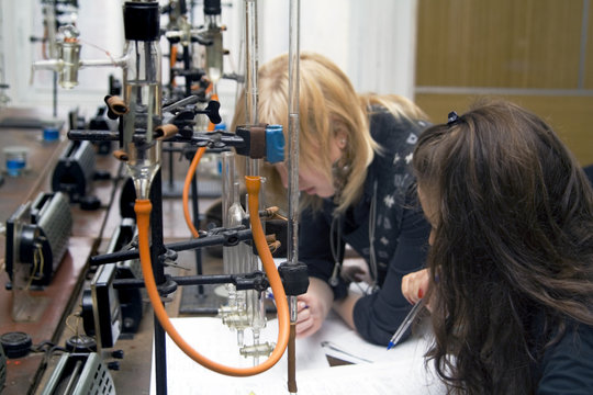 Students at the lesson in laboratory
