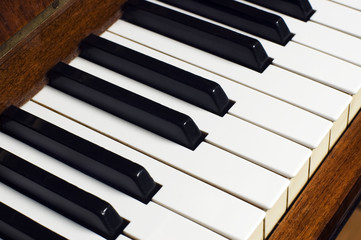 Close up of an old piano keys